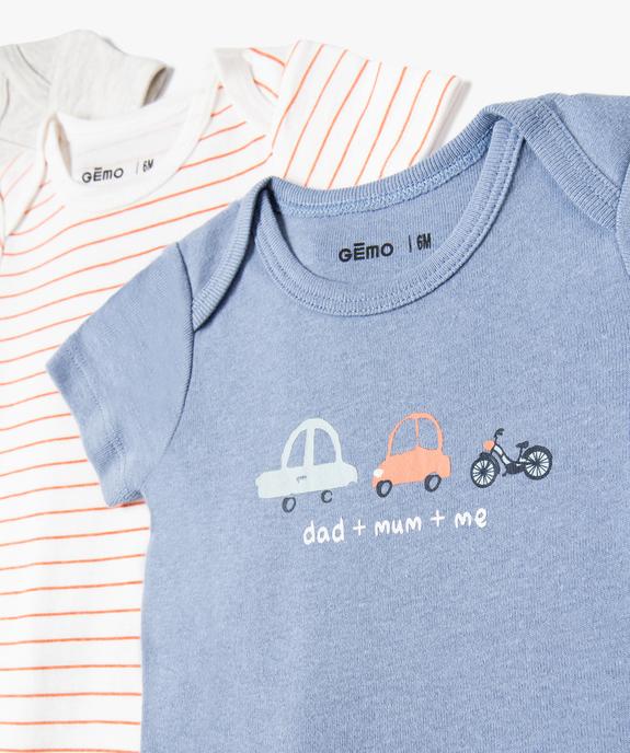 Bodies bébé à manches courtes et col américain thème voitures (lot de 3) vue2 - GEMO 4G BEBE - GEMO