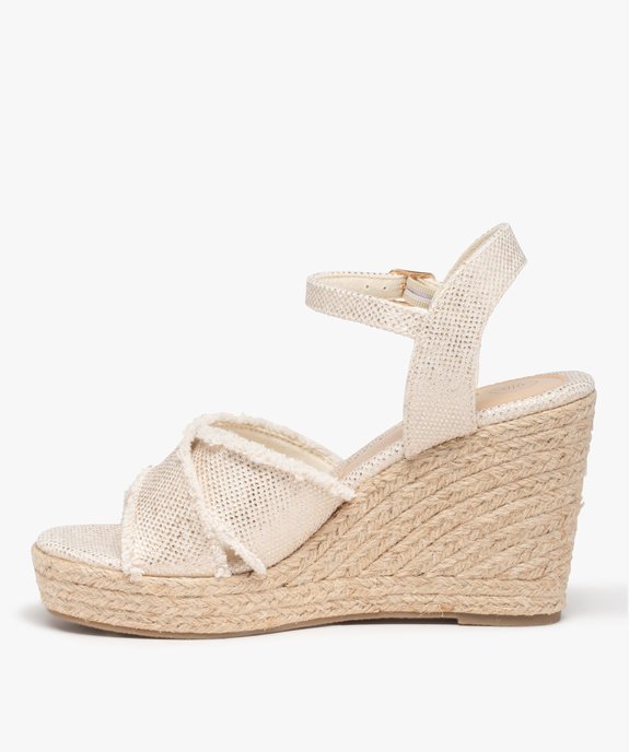 Sandales femme compensées dessus en toile brillante vue4 - GEMO 4G FEMME - GEMO