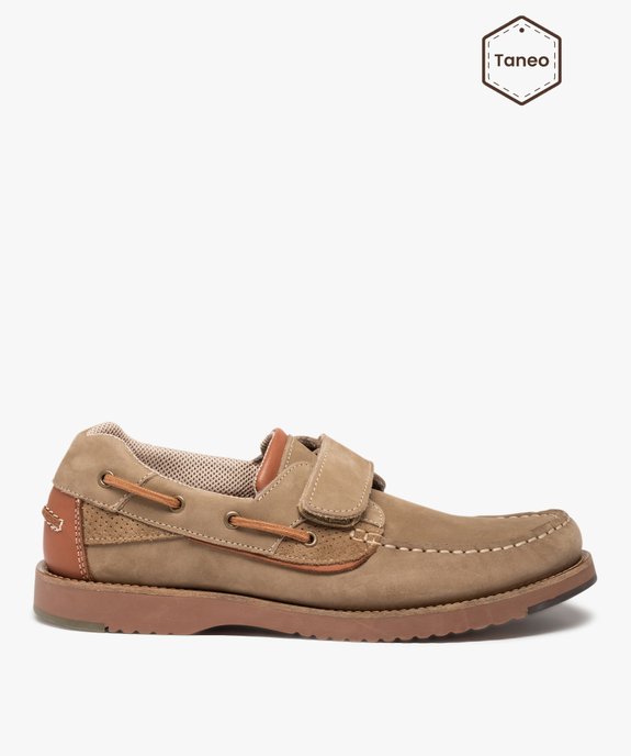 Chaussures bateau homme dessus cuir à scratch - Tanéo vue1 - TANEO - GEMO