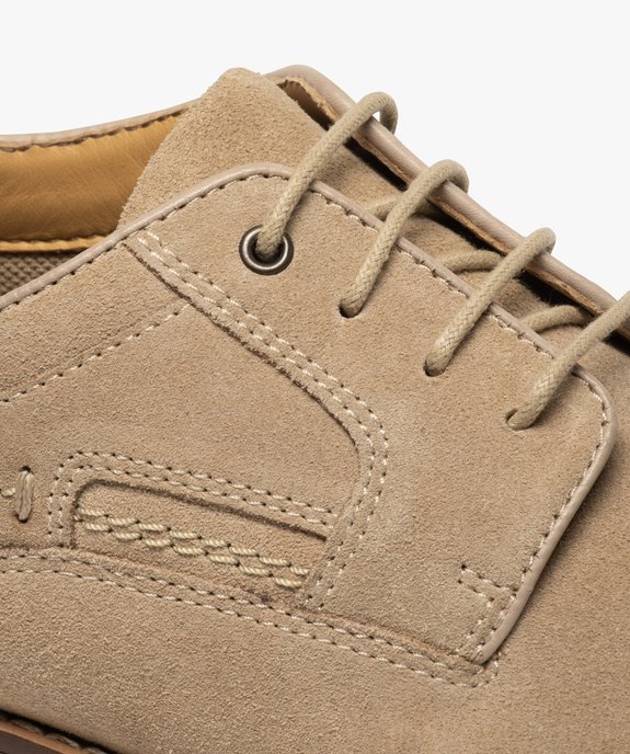 Derbies homme unis à lacets dessus en cuir retourné vue6 - GEMO(URBAIN) - GEMO
