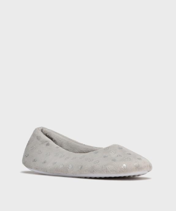Chaussons ballerines en velours motifs coeurs femme vue2 - GEMO(HOMWR FEM) - GEMO