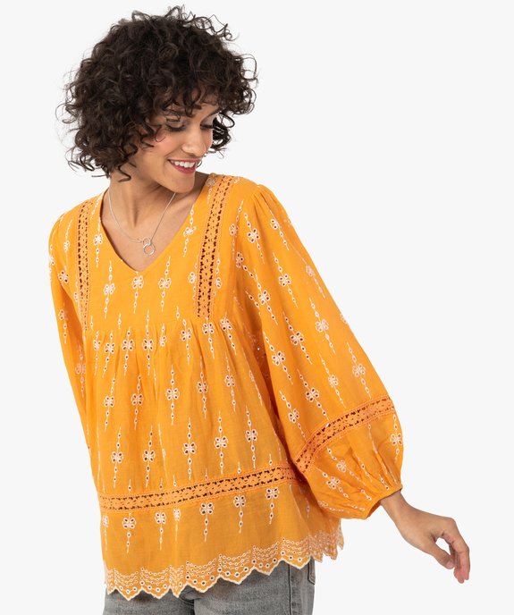 Blouse femme brodée à manches longues coupe ample vue6 - GEMO(FEMME PAP) - GEMO