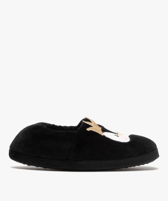 Chaussons fille en velours brodés pingouin vue1 - GEMO 4G FILLE - GEMO