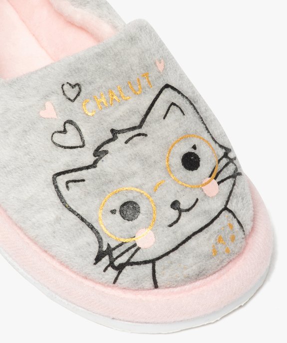 Chaussons fille en velours ras imprimé chat vue6 - GEMO 4G FILLE - GEMO