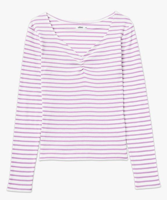 Tee-shirt rayé à manches longues et col V femme vue4 - GEMO 4G FEMME - GEMO