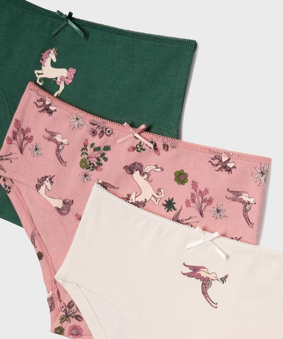 Shorties en coton biologique à motifs licornes fille (lot de 3) vue2 - GEMO 4G FILLE - GEMO