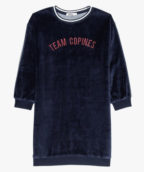 Robe fille forme sweat en velours avec broderie vue1 - GEMO (ENFANT) - GEMO