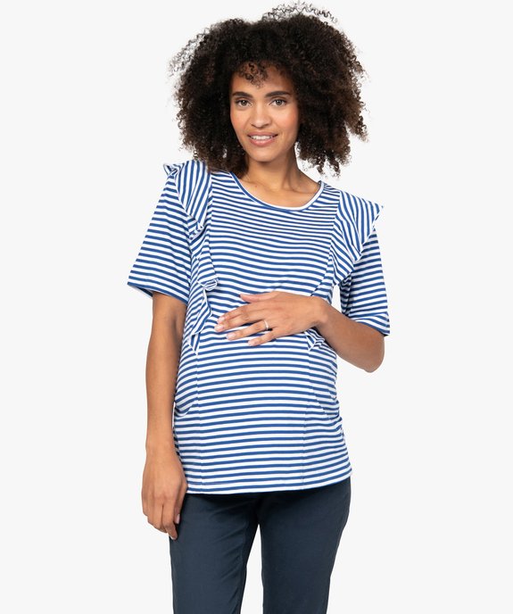 Tee-shirt de grossesse rayé à volants vue1 - GEMO (MATER) - GEMO