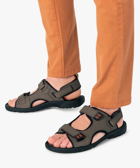 Sandales homme bi-matières fermeture trois bandes scratch vue1 - GEMO (CASUAL) - GEMO