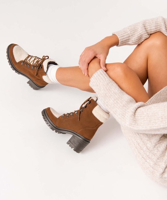 Boots fourrées femme à talon dessus sherpa et suédine vue1 - GEMO(URBAIN) - GEMO