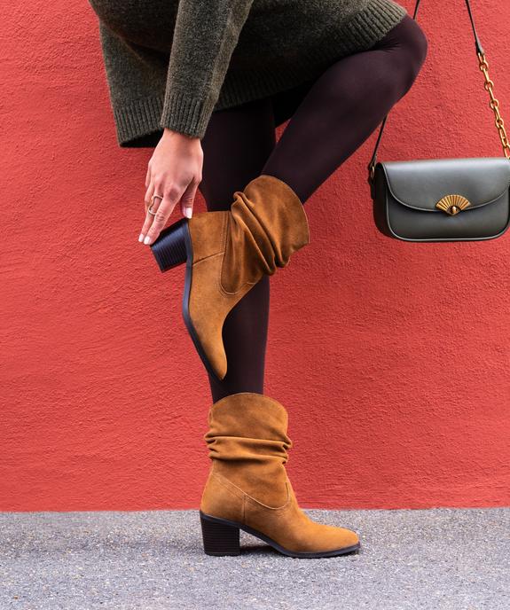 Boots dessus cuir velours avec tige plissée femme - Tanéo - TANEO Boots dessus cuir velours avec tige plissée femme - Tanéo vue1 - TANEO - GEMO