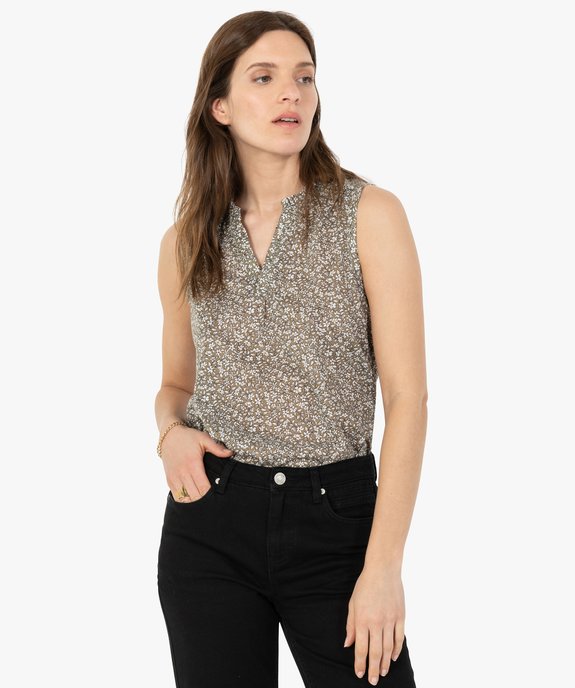 Débardeur femme à motifs fleuris et col froncé vue1 - GEMO 4G FEMME - GEMO