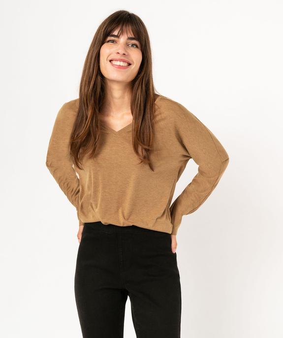 Tee-shirt à manches longues à double col V femme vue1 - GEMO(FEMME PAP) - GEMO