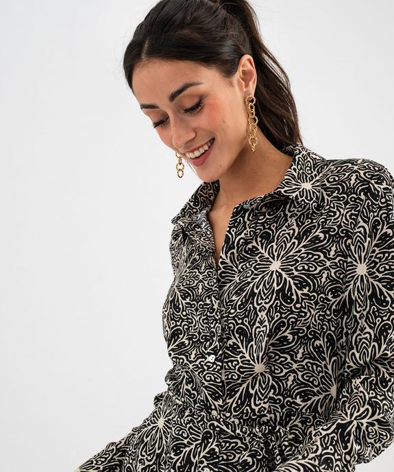 Robe chemise longue à manches longues en satin imprimé femme vue2 - GEMO(FEMME PAP) - GEMO
