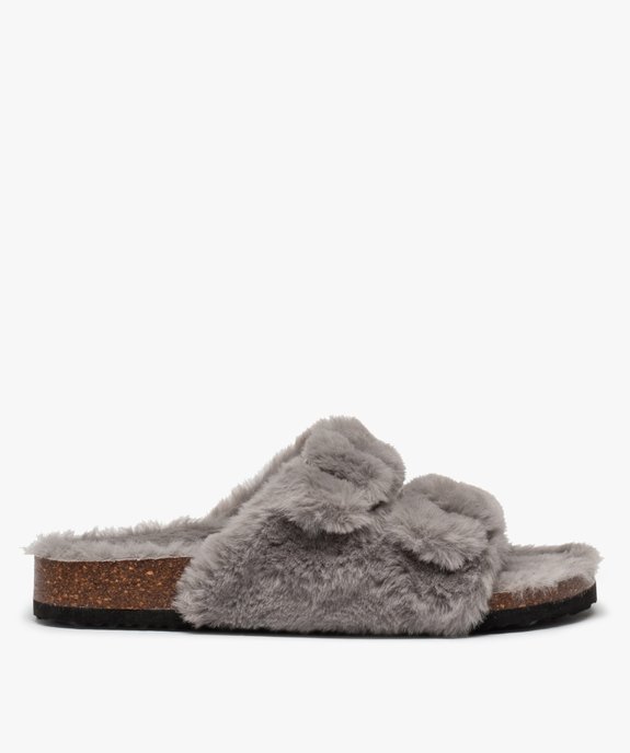 Chaussons femme mules à larges brides en textile peluche vue1 - GEMO(HOMWR FEM) - GEMO