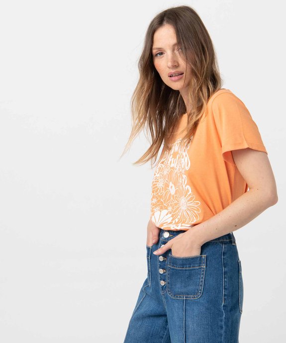 Tee-shirt femme à manches courtes avec motif hippie vue1 - GEMO(FEMME PAP) - GEMO