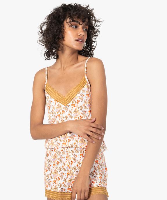 Haut de pyjama à fines bretelles et dentelle femme vue1 - GEMO 4G FEMME - GEMO