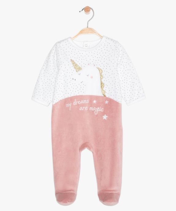 Pyjama bébé en velours motif licorne à pont-dos pressionné vue1 - GEMO(BB COUCHE) - GEMO