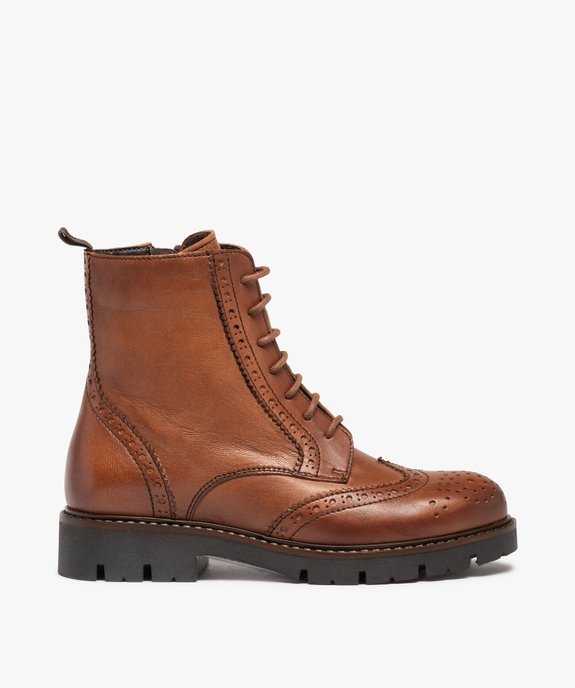 Boots fille crantées dessus cuir à bout golf - Tanéo vue2 - TANEO - GEMO