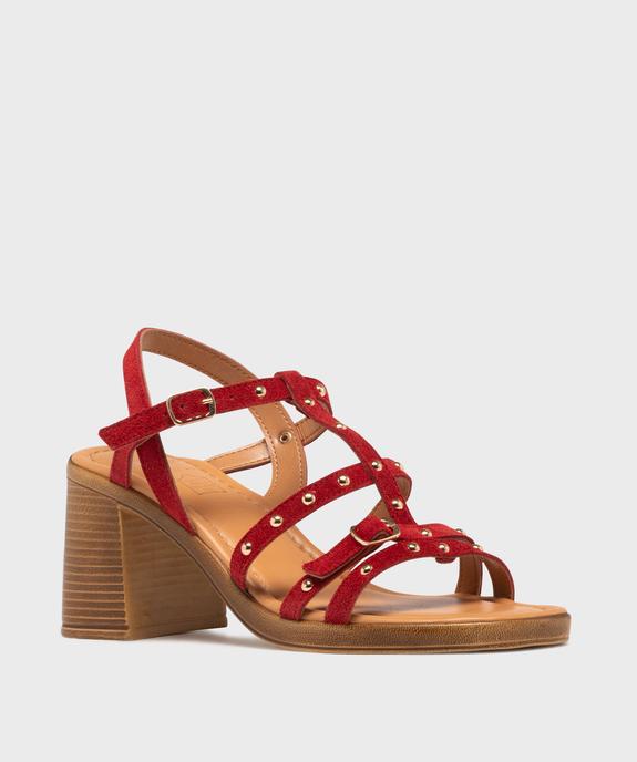 Sandales à talon en cuir à brides cloutées femme - Tanéo vue2 - TANEO - GEMO