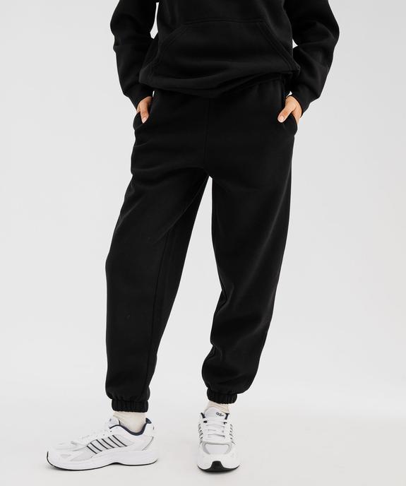 Pantalon de jogging en molleton uni à taille élastiquée femme vue1 - GEMO 4G FEMME - GEMO