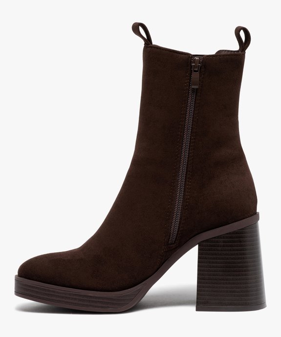 Boots femme Chelsea à talon dessus en suédine unie vue3 - SANS MARQUE - GEMO