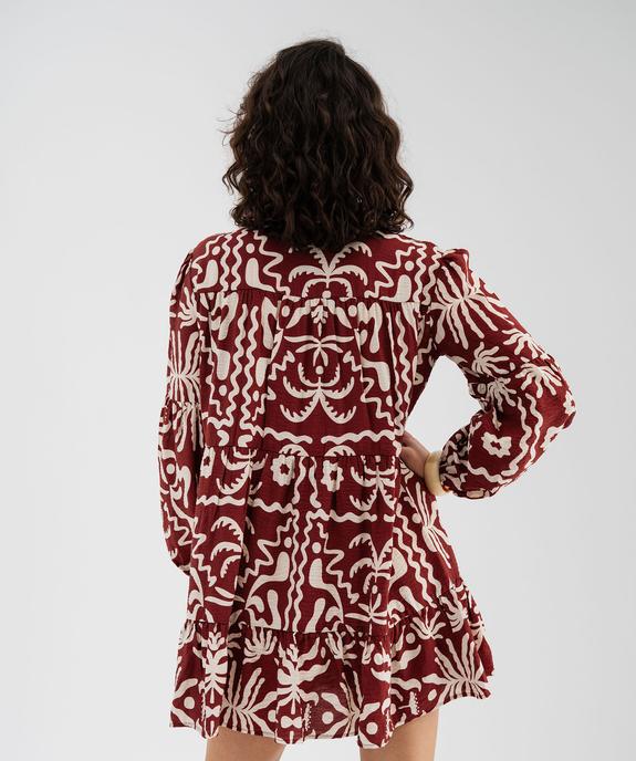 Robe courte manches longues en viscose froissée imprimée femme vue3 - GEMO 4G FEMME - GEMO