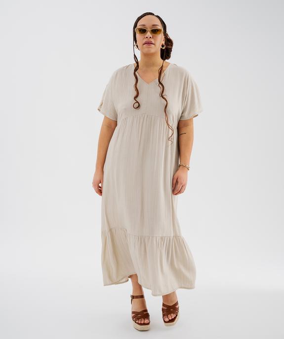 Robe longue à manches courtes en tissu texturé femme grande taille vue3 - GEMO (G TAILLE) - GEMO