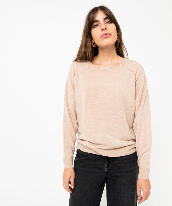 Pull à col rond finitions roulottées femme vue1 - GEMO(FEMME PAP) - GEMO