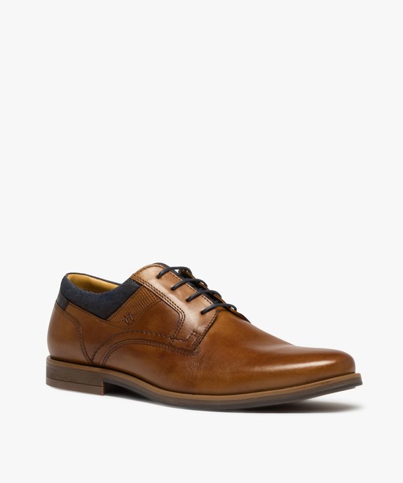 Derbies homme dessus cuir détails denim – Taneo vue2 - TANEO - GEMO