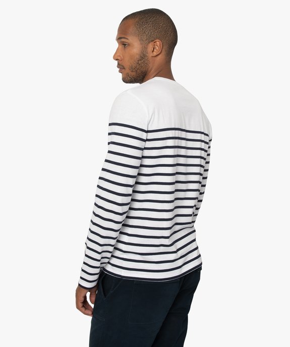 Tee-shirt homme rayé à manches longues et col rond vue3 - GEMO (HOMME) - GEMO