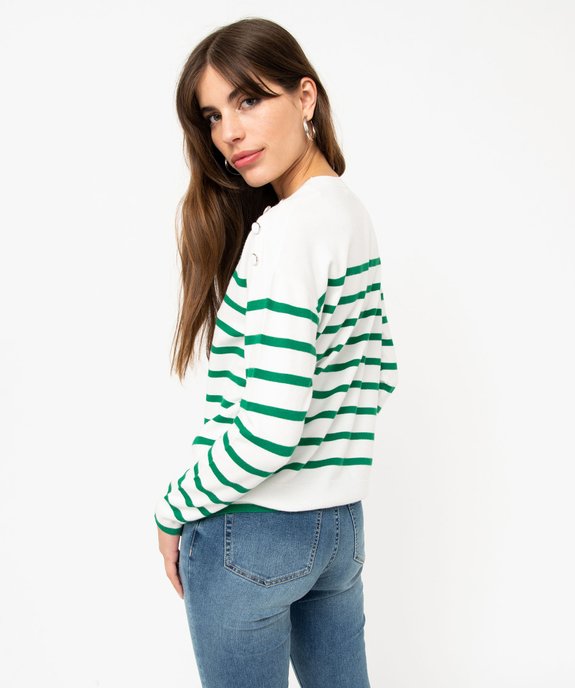 Pull rayé en maille fine avec col rond femme vue3 - GEMO 4G FEMME - GEMO