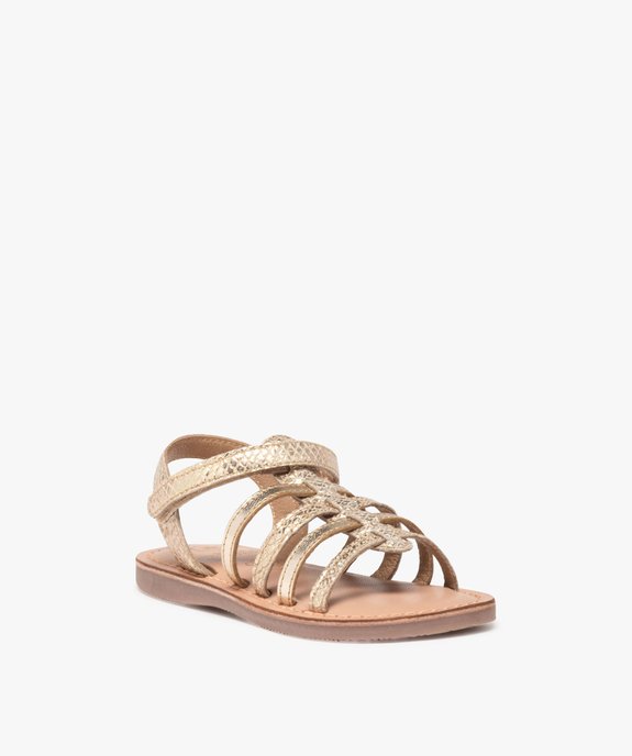 Sandales fille en cuir uni à fines brides et avec scratch vue3 - TANEO - GEMO