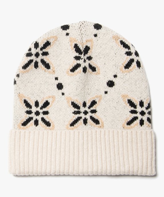 Bonnet femme en maille jacquard motif fleurs vue1 - GEMO (ACCESS) - GEMO