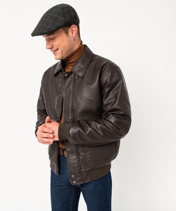 Blouson en cuir imitation avec larges poches homme  vue1 - GEMO 4G HOMME - GEMO