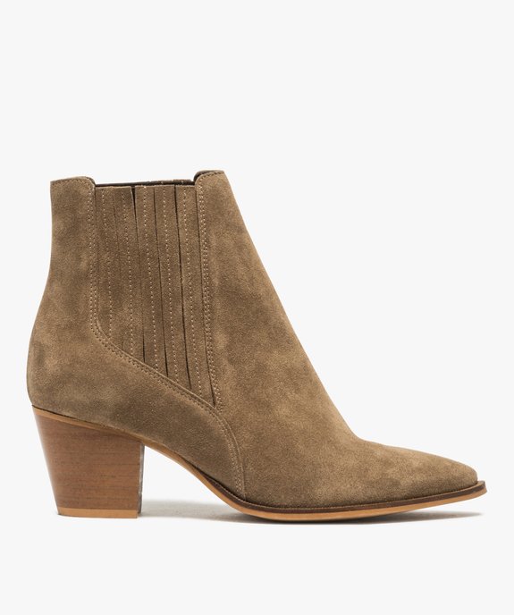 Boots femme à talon dessus cuir uni style santiag vue1 - GEMO(URBAIN) - GEMO