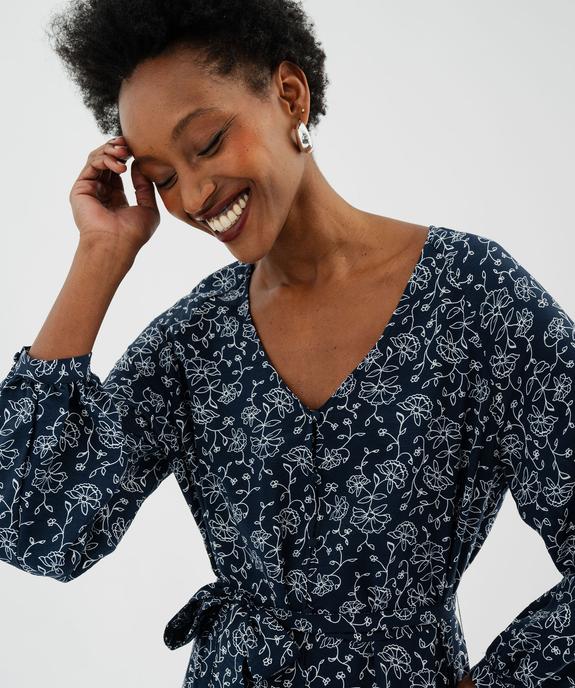 Robe chemise longue à manches longues en viscose fleurie femme vue2 - GEMO 4G FEMME - GEMO