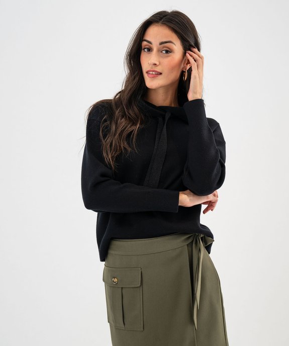 Pull large à capuche avec liens pailletés femme vue1 - GEMO(FEMME PAP) - GEMO
