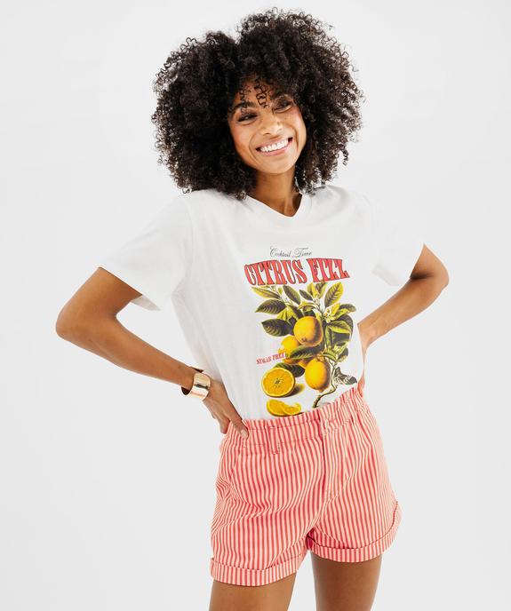 Tee-shirt manches courtes avec inscriptions femme vue2 - GEMO 4G FEMME - GEMO