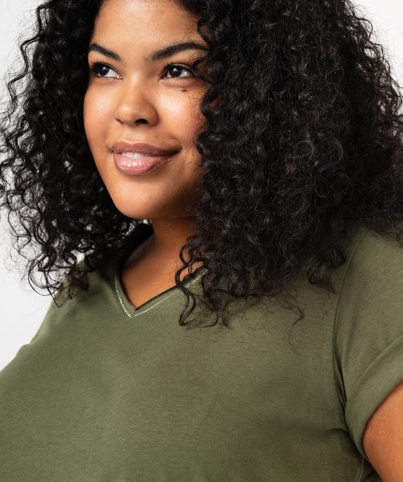 Tee-shirt femme grande taille avec col V et manches courtes vue2 - GEMO (G TAILLE) - GEMO