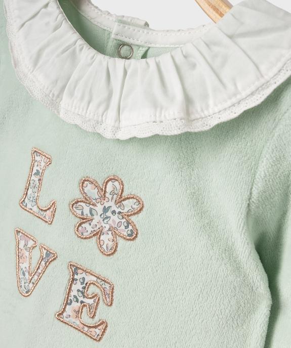 Pyjama en velours à col fantaisie et pont-dos pressionné bébé vue2 - GEMO 4G BEBE - GEMO