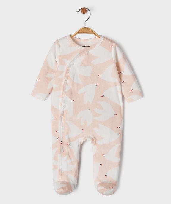 Pyjama en velours à ouverture devant et motif oiseaux bébé vue1 - GEMO 4G BEBE - GEMO