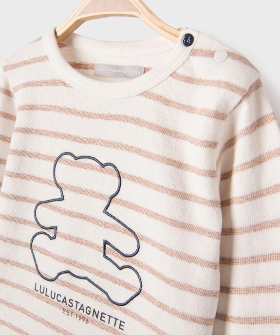 Tee-shirt manches longues à rayures et motif ourson bébé garçon - LuluCastagnette vue2 - LULU CASTAGNETTE GEMO FOR GOOD - GEMO