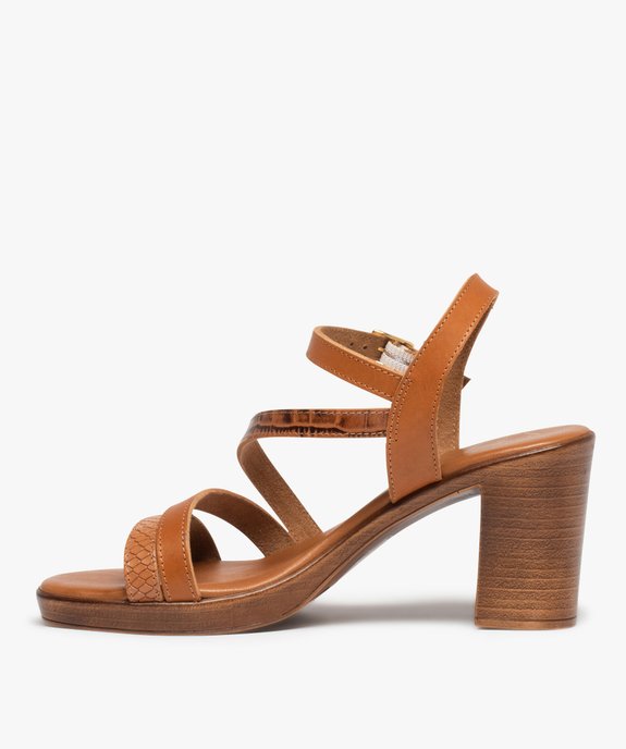 Sandales femme à talon carré et brides en cuir – Tanéo vue3 - TANEO - GEMO