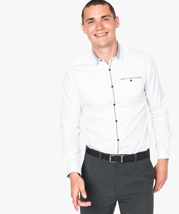 Chemise coupe slim avec liserés à motifs vue1 - GEMO (HOMME) - GEMO
