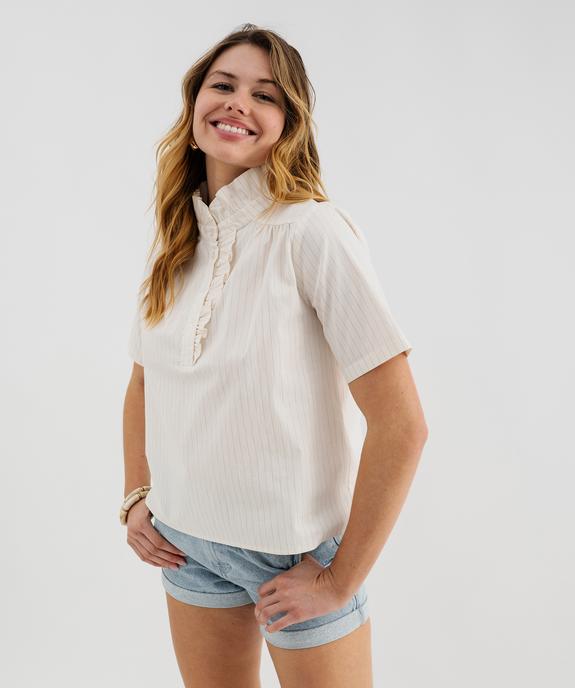 Blouse à manches courtes avec volants sur le col femme vue1 - GEMO(FEMME PAP) - GEMO