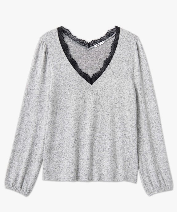 Pull femme en maille douce à col V en dentelle vue4 - GEMO(FEMME PAP) - GEMO