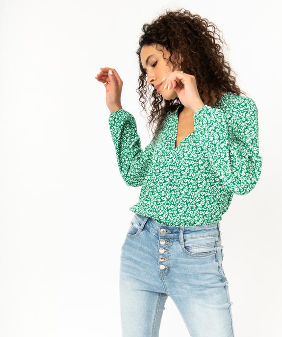 Tee-shirt à manches longues et col V à motifs fleuris femme vue1 - GEMO 4G FEMME - GEMO