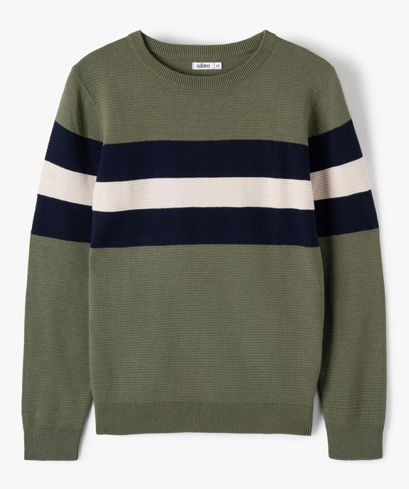 Pull garçon en maille fantaisie à larges bandes vue1 - GEMO (JUNIOR) - GEMO