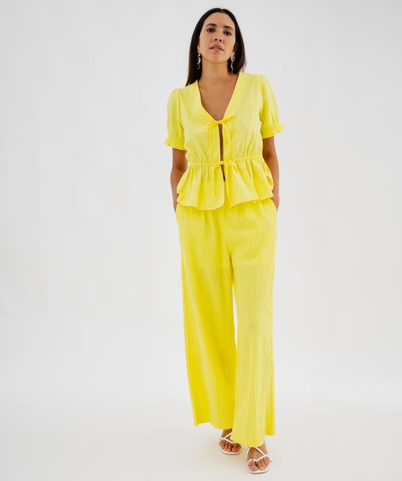 Pantalon large et fluide en toile gaufrée femme vue4 - GEMO(FEMME PAP) - GEMO